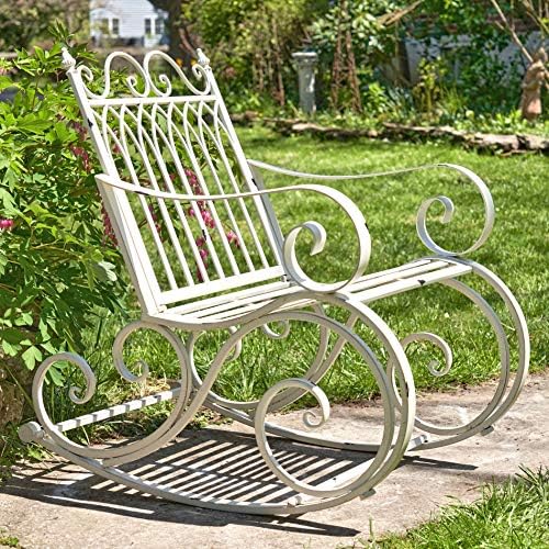 Zaer Ltd. Outdoor Metal Rocking Arm Chair (Arm Chair, Antique White)