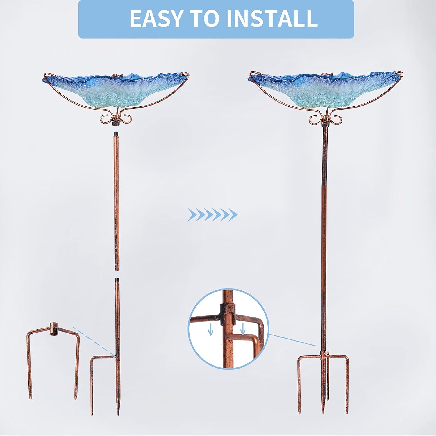 MUMTOP Glass Bird Bath for Outside, Blue Bird Feeder Birdbaths for Oudoors