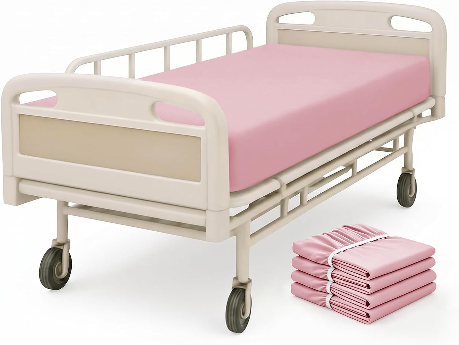 VACVELT 4 Pack Hospital Bed Fitted Sheet, 36x80 12-Inch Pocket, Pink | Premium Microfiber Fabric, 360-Degree Elastic, Skin-Friendly, Wrinkle Resistant, Machine Washable, For Home Hospital Beds