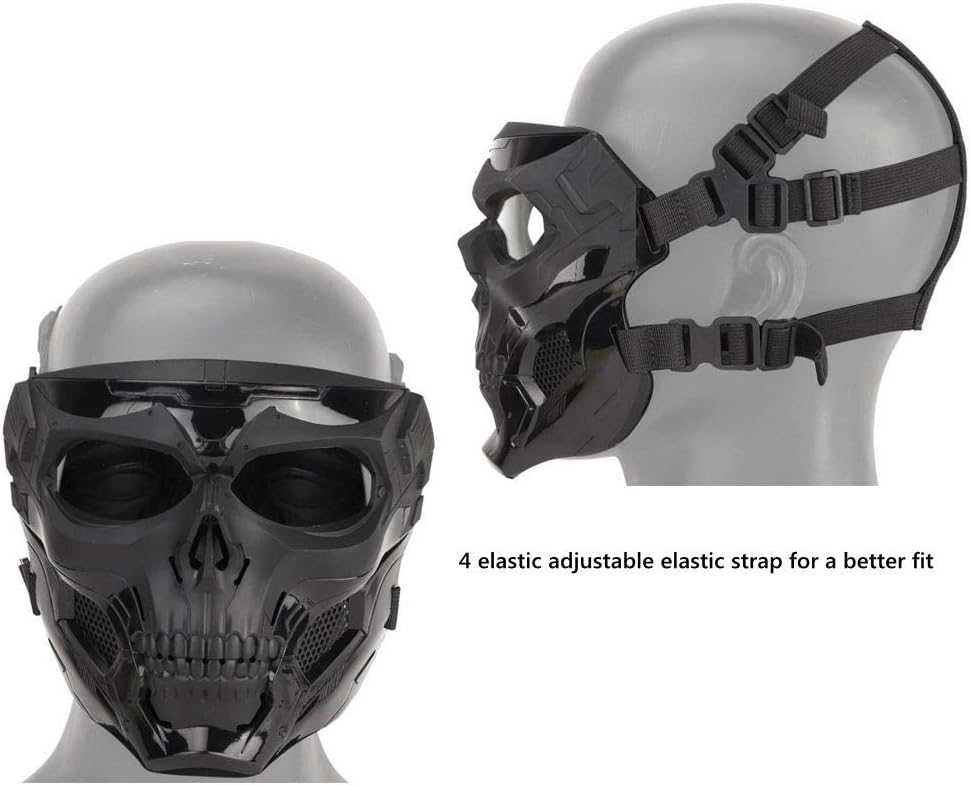 Tactical Mask Protective Full Face Clear Goggle Skull mask Dual Mode Wearing Design Adjustable Strap