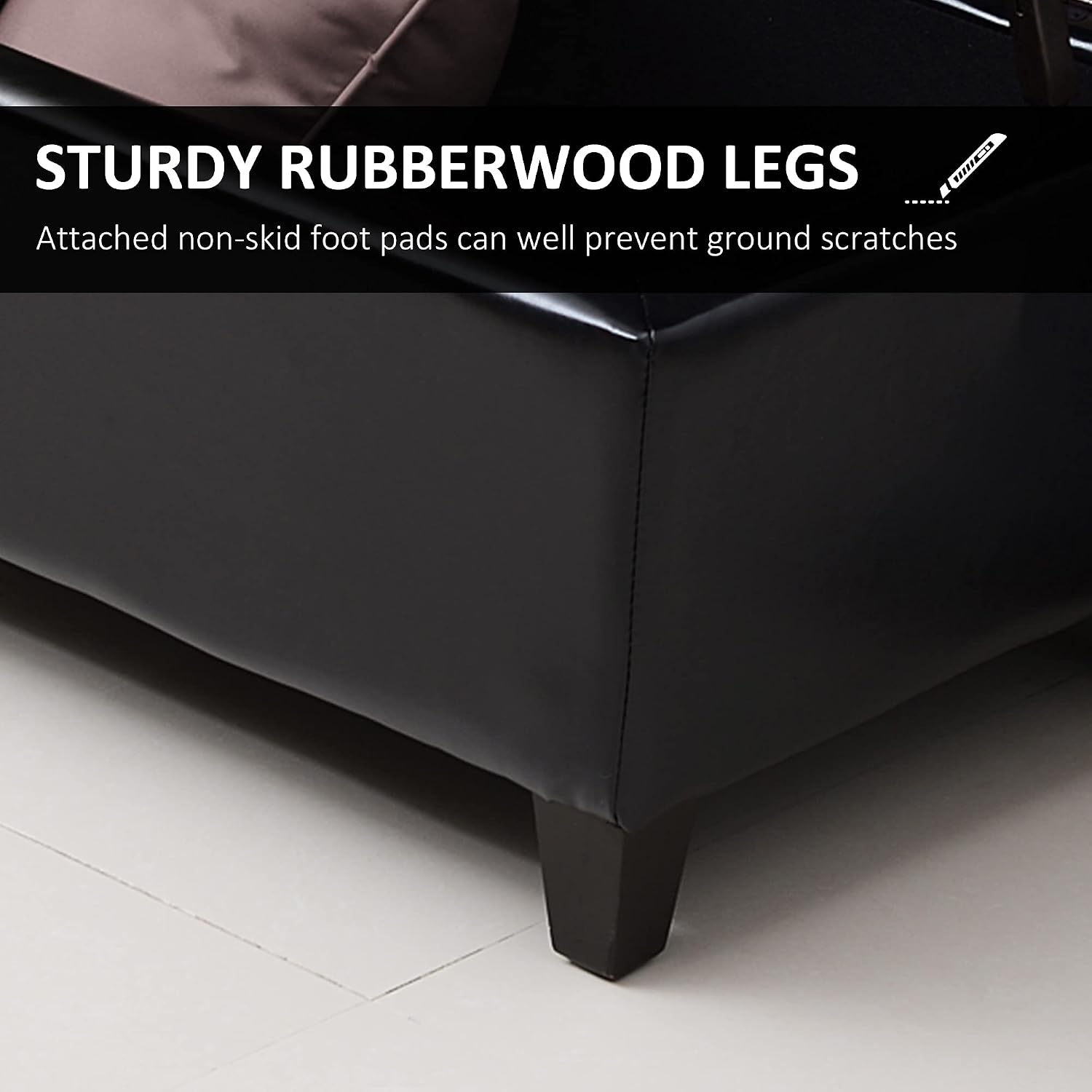 HOMCOM 51" Ottoman Storage Bench Faux Leather Storage Chest Black | Lift Top, Tufted Ottoman, Living Room, Entryway