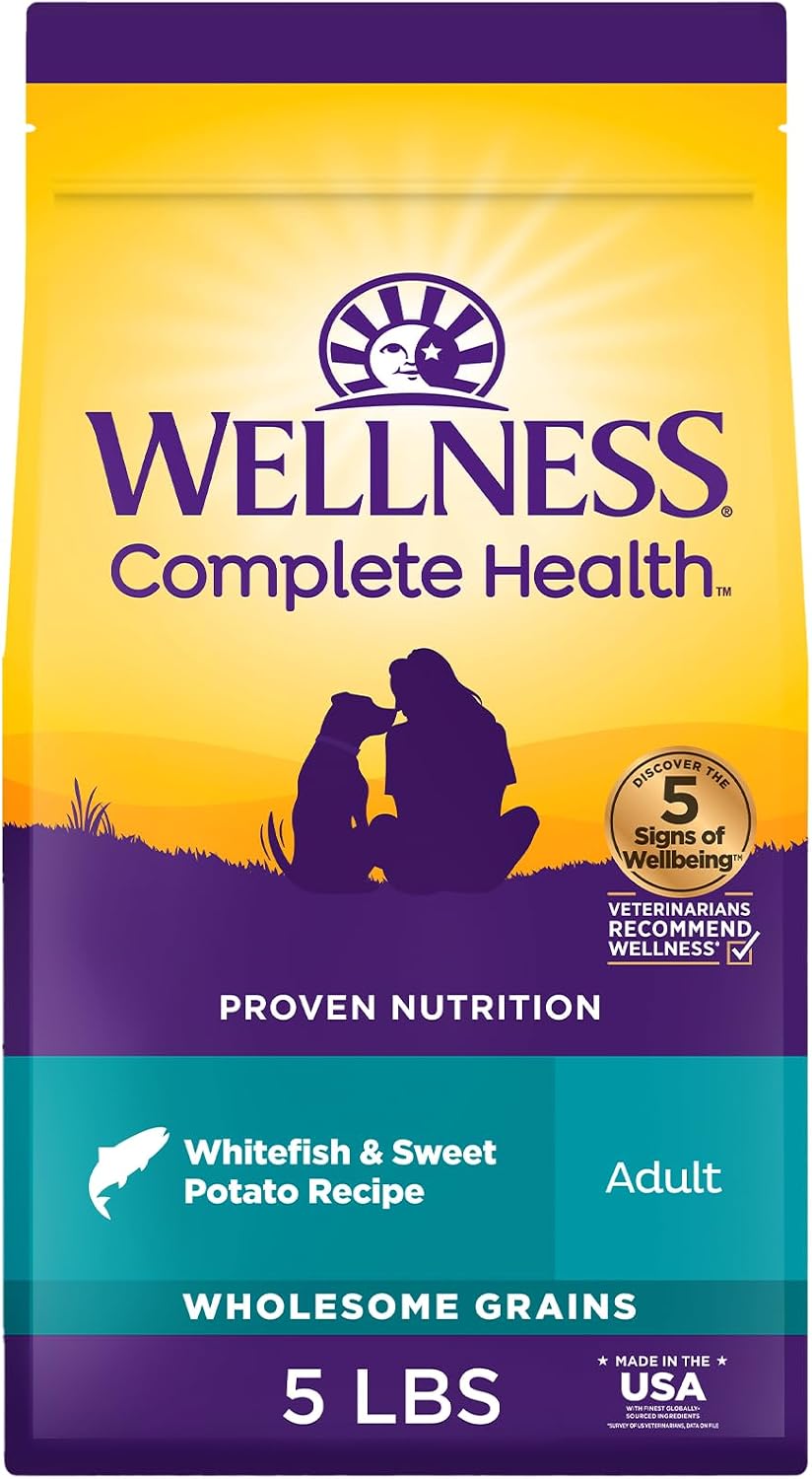 Wellness Complete Health Adult Dry Dog Food, Wholesome Grain Kibble, Natural, Chicken and Oatmeal Recipe, 5 lb Bag