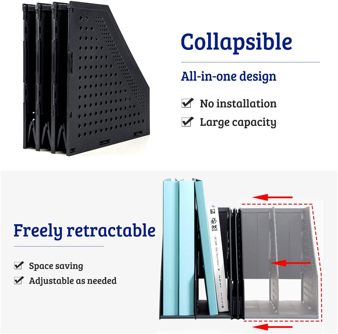 SAYEEC Collapsible Magazine Holder Plastic Desktop 4 Compartment File Rack Magazine Organizer Vertical File Divider Sorter Storage Document
