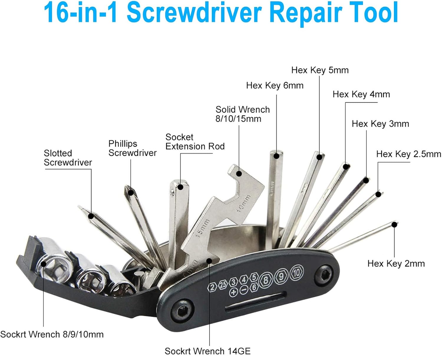 Chumxiny Bike Repair Kit Contains 16-in-1 Tool, 120Psi Mini Bicycle Pump, Tire Patch, Used for Mountain/Road Bike.