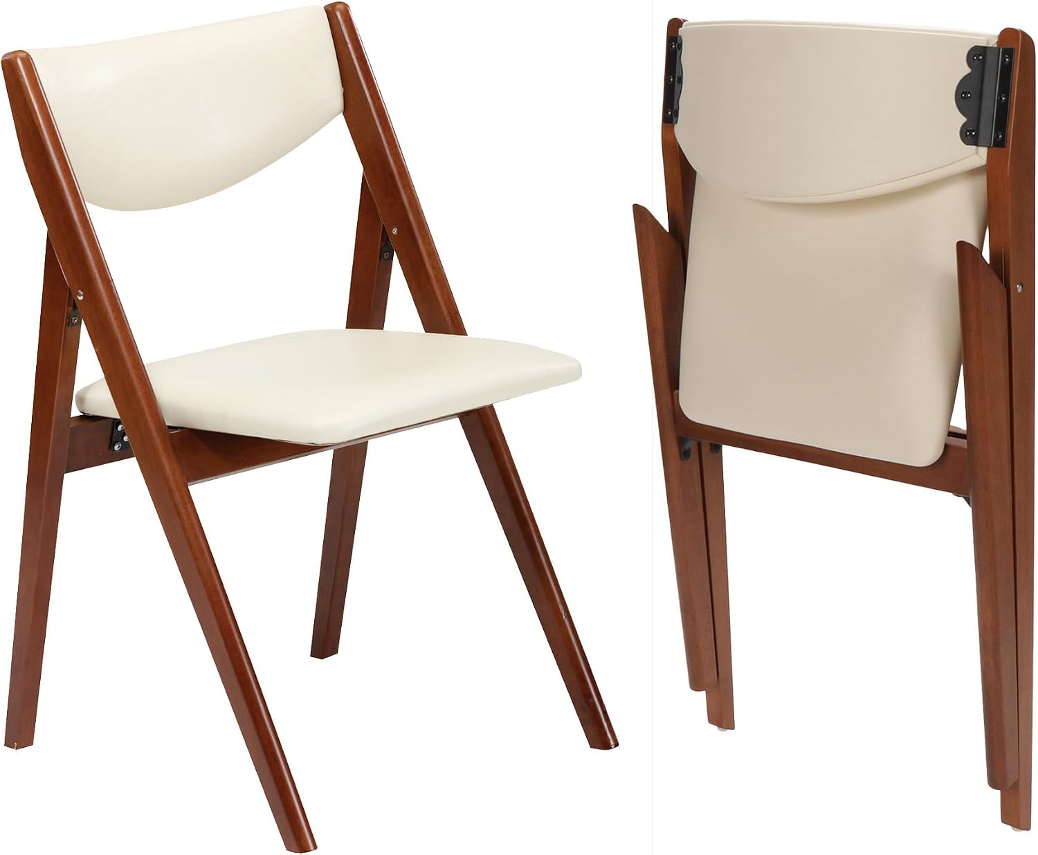 Stakmore Retro Modern Wood Folding Chairs Set of 2, Padded Upholstered Seat, Solid Hardwood Dining & Card Table Chairs, A-Frame Design, Steel Folding Mechanism, No Assembly, Space Saving, Cherry Frame