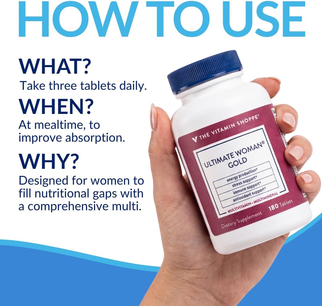 The Vitamin Shoppe Brand Ultimate Woman's Gold Multivitamin, 90 Tablets | Women’s Multivitamin with Iron, B Vitamins & Vitamin D3 for Energy Production, Bone & Immune Health Support, Gluten Free