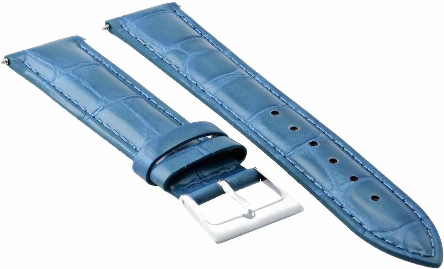 Ewatchparts 19mm Light Blue Italian Leather Replacement Watch Strap Silver Buckle Compatible With Invicta Russian Diver