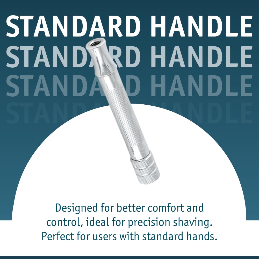MERKUR 23C Double Edge Safety Razor - Polished Chrome, Long Knurled Brass Handle, Made in Germany, Plastic-Free, Three Piece Design, Closed Comb, Straight Bar