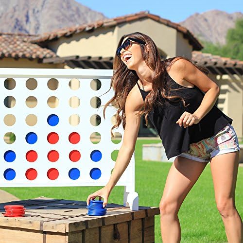 GoSports 3 Foot Giant Wooden 4-in-a-Row Connect Game – Jumbo Party Size with Heavy-Duty Coins – Easy Setup and Portable Design for Indoor and Outdoor Yard Game for Adults