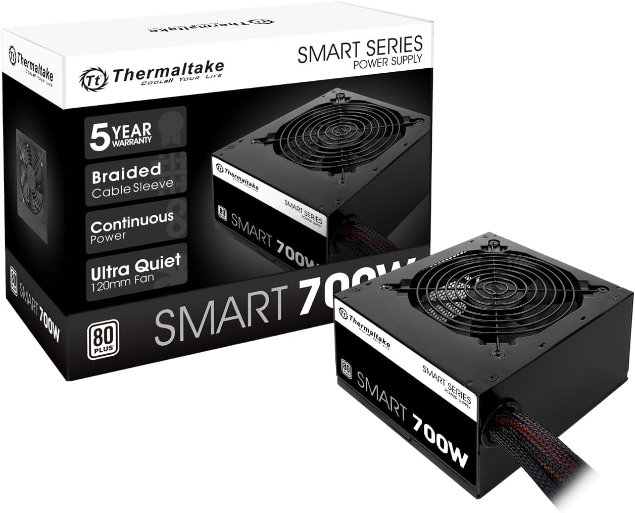 Thermaltake Smart 500W 80+ White Certified PSU, Continuous Power with 120mm Ultra Quiet Cooling Fan, ATX 12V V2.3/EPS 12V Active PFC Power Supply PS-SPD-0500NPCWUS-W
