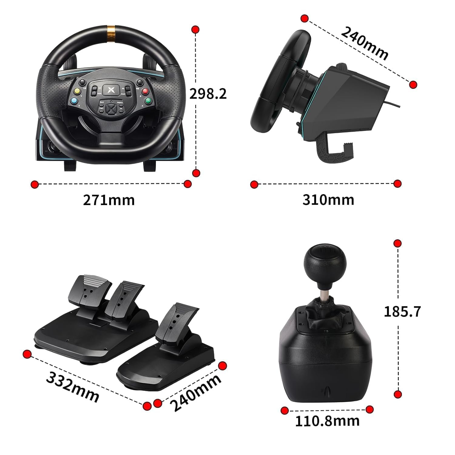 DOYO Gaming Steering Wheel with Pedals for PC, Xbox One, Xbox Series X