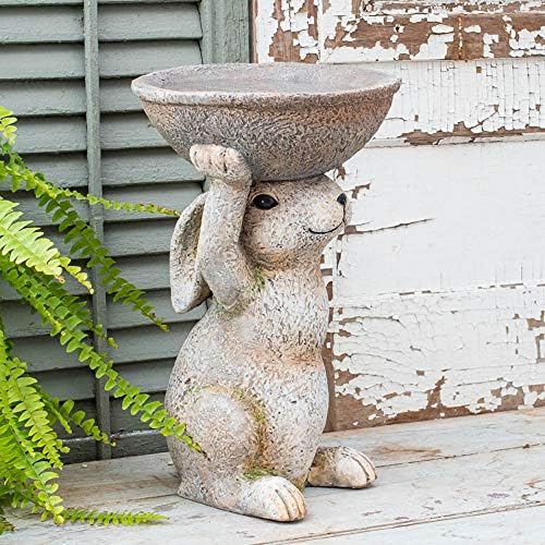 Breck's Uplifting Bunny Birdfeeder Garden Statue - Enhance Your Yard or Landscape