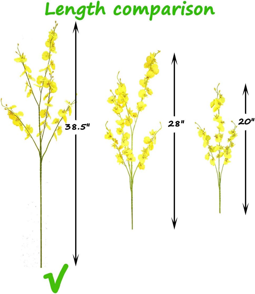 Yellow Artificial Flowers Orchids Silk Fake Flowers in Bulk, 12 Pcs (Each 38.5”), for Wedding Festive Party Home Office Decoration, No Include Vase