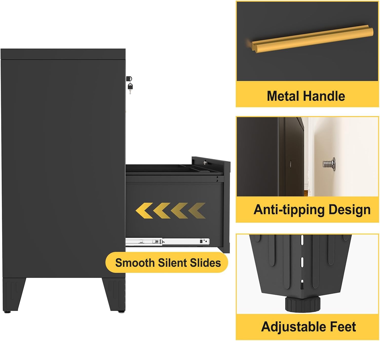 3 Drawer File Cabinet, Office Mobile Filing Cabinet, Printer Stand | All-in-One Office Storage, 3 Storage Drawers, 2 Adjustable Shelves, Lockable Cabinet, 4 Casters, 46.5-Inch Top