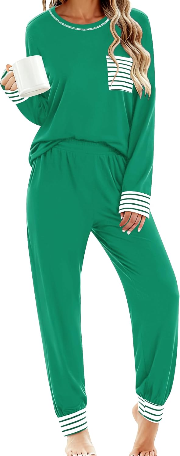 SWOMOG Women’s Pajamas Set Long Sleeve Sleepwear with Long Pants Soft Modal Loungewear Pj Set
