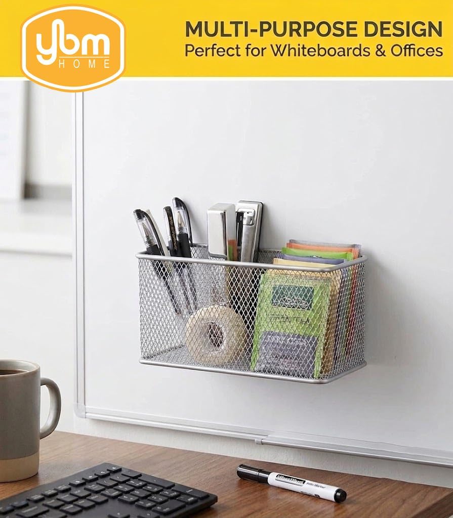 YBM HOME Wire Mesh Magnetic Storage Basket Trash Caddy Kitchen Office Supply Organizer Silver 7.75 in. L x 4.3 in. W x 4.3 in. H