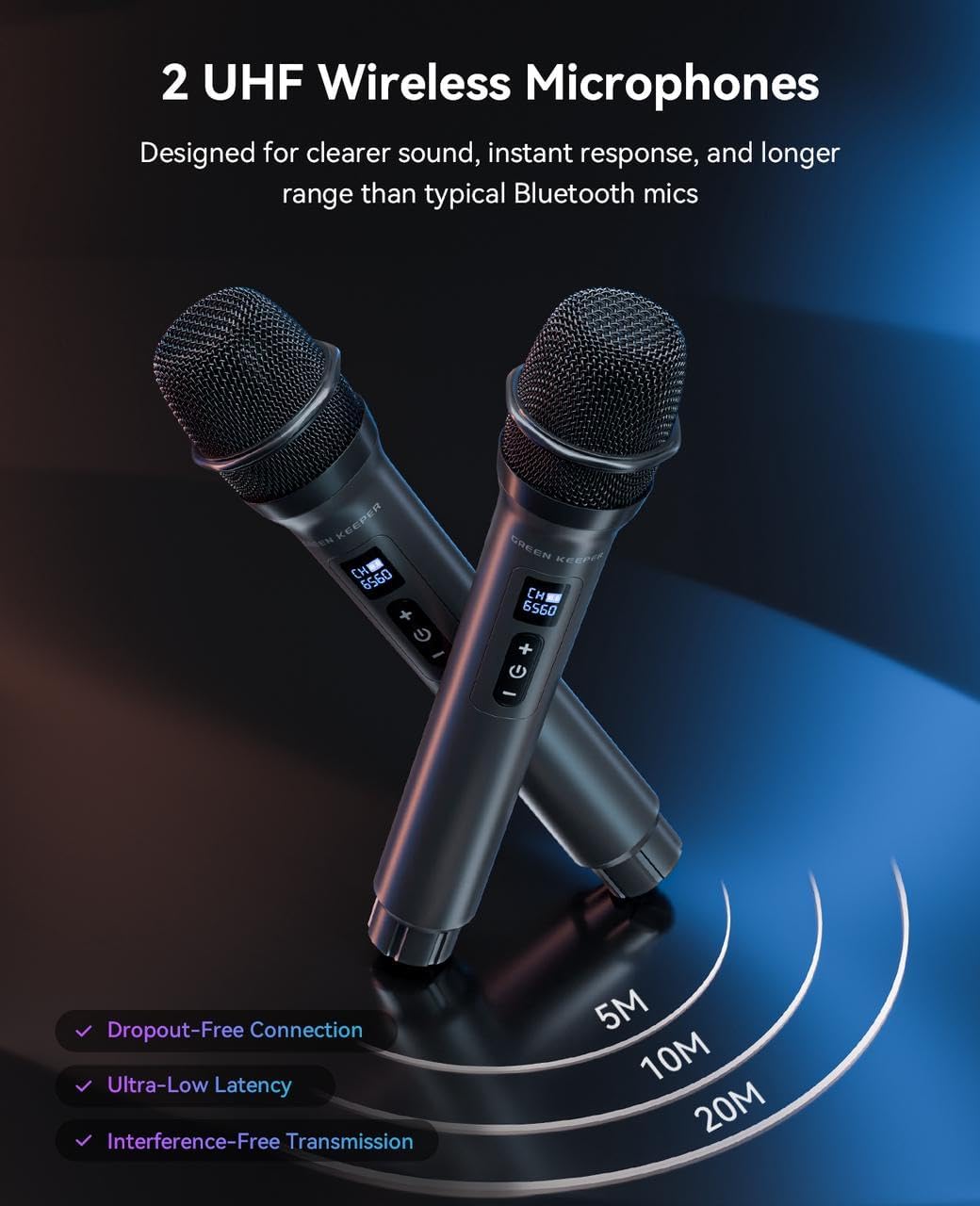 GKD80 Karaoke Machine for Adults with 2 Wireless UHF Microphone, 600W Peak Bluetooth Speaker with Dual 8'' Subwoofers