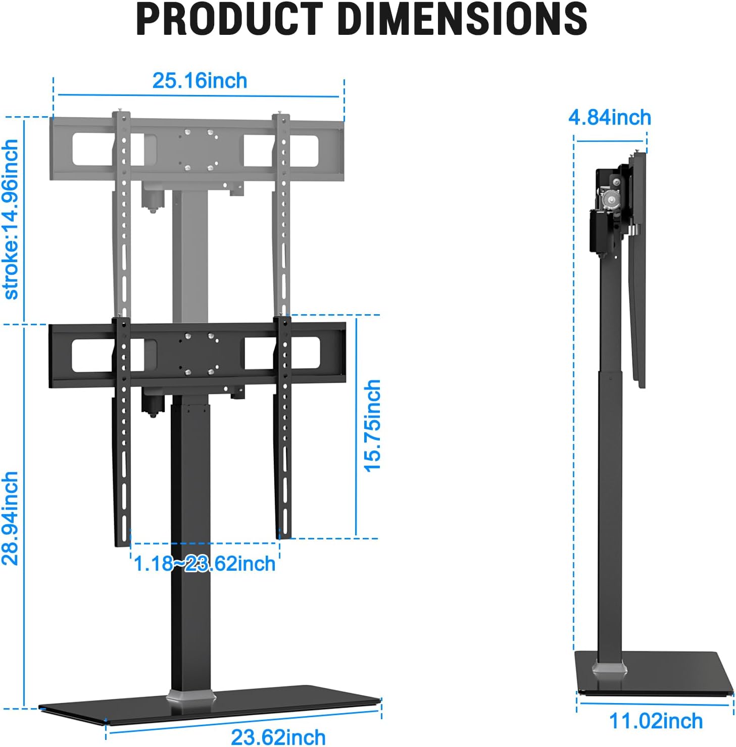 XINYAO Motorized TV Stand, Electric Height Adjustable Tabletop Mount | TV Lift Fit 32"–70" TVs up to 90 lbs, 3 presets for sit/stand/game