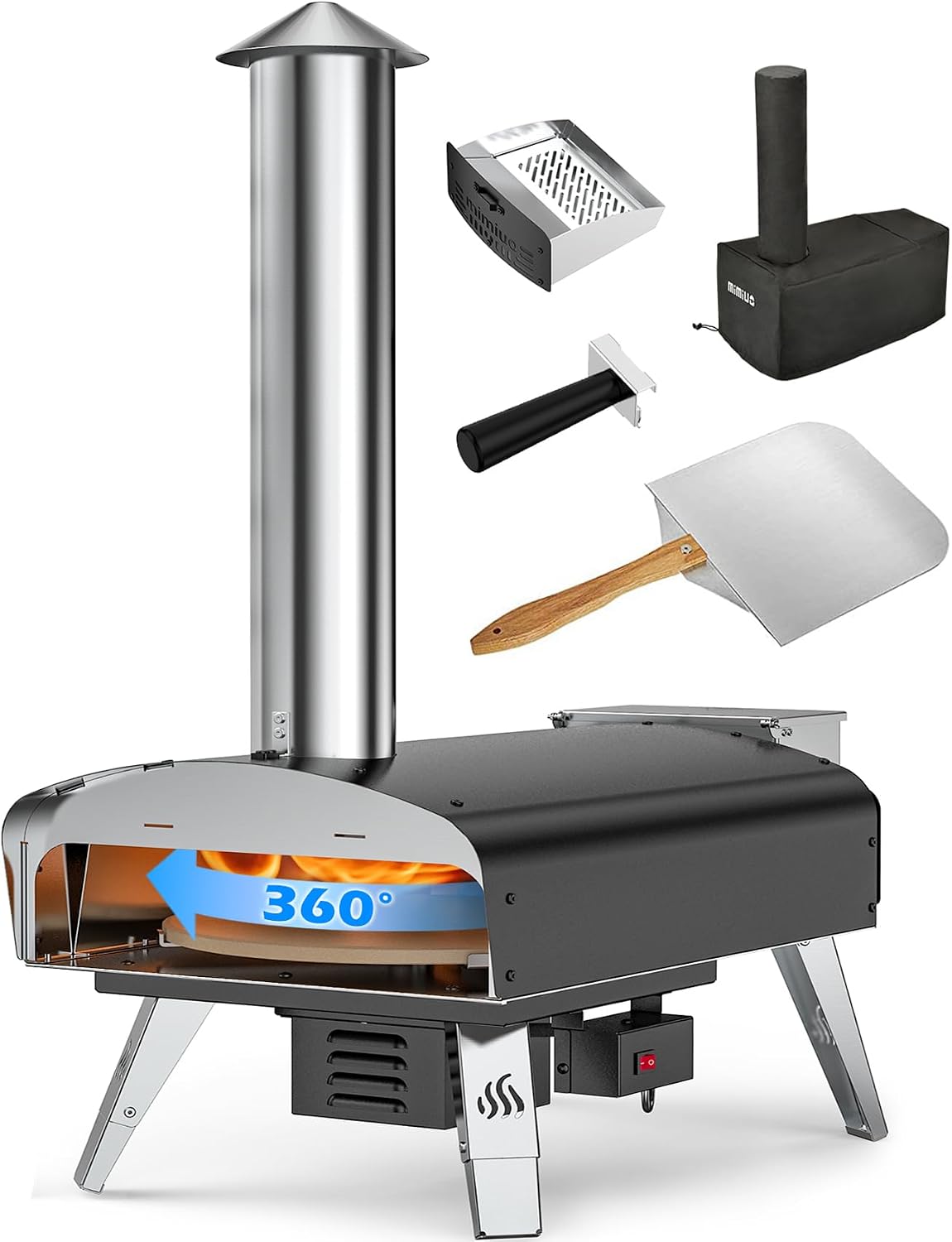 Mimiuo Auto-Rotating Wood Pellet Pizza Oven Outdoor 40Lbs, 60S Bake w/Stone