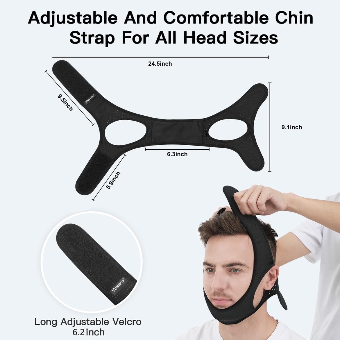 Anti Snore Chin Strap [Upgraded], Vosaro Snoring Solution Effective Anti Snore Device, Adjustable and Breathable Stop Snoring Head Band for Men Women
