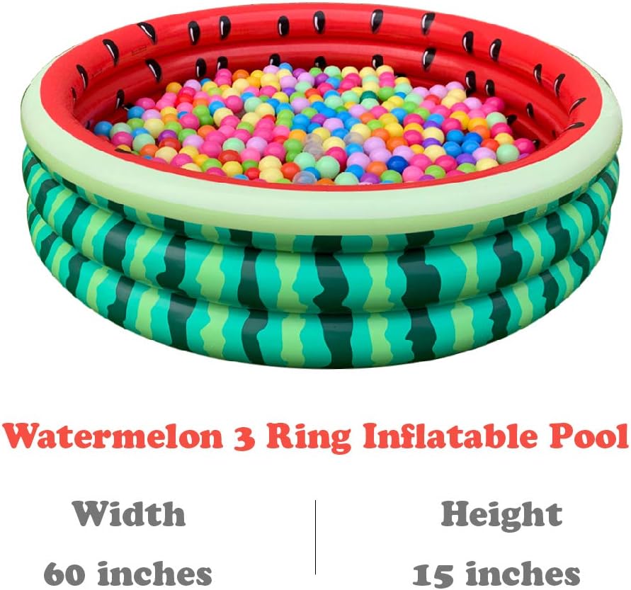 Kiddie Watermelon Baby Pool – 60”x15” Inflatable Ball Pit for Toddlers Outdoor & Baby Swimming Play for Backyard, Durable Blow-Up Design