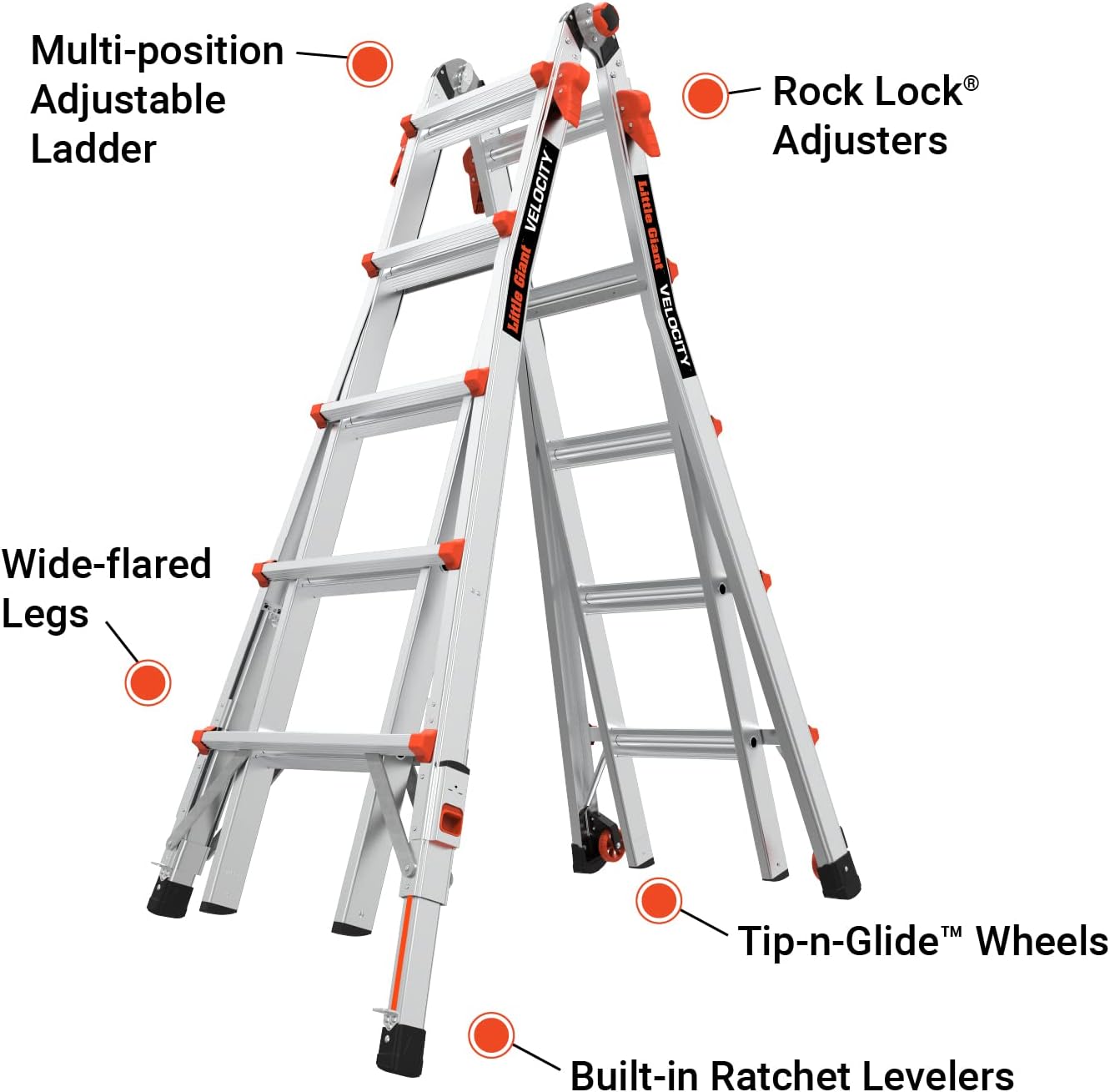 Little Giant Velocity, Aluminum Ladder, 14 ft Reach, 15413-001 | Telescoping Multi-Position Ladder with Extension, A-Frame, 90-Degree & Trestle Modes, 300 lbs. Rating