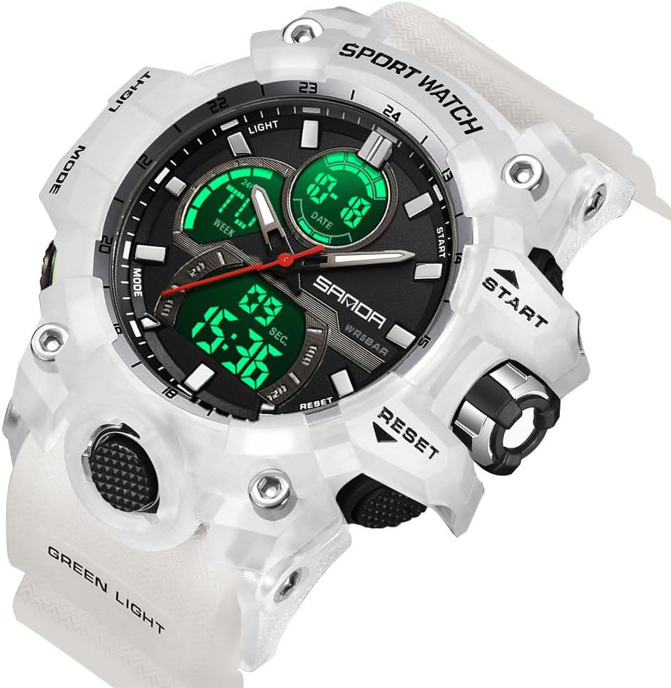 FANMIS Men Sports Outdoor Watch Analog Digital Multifunctional Black Watch | Black Sports Watch Casual Quartz Wristwatch Waterproof Military Wrist Watch Tactics LED Alarm Stopwatch Digital Watch for Men