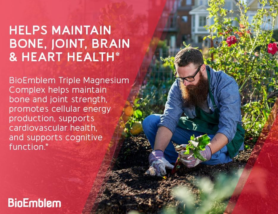 BioEmblem Triple Magnesium Complex | 300mg Magnesium Glycinate, Malate & Citrate | High Absorption Chelated Formula | Vegan, Non-GMO