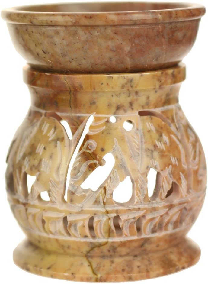 Prabhuji's Gifts | Oil Diffuser | Natural Soapstone Oil Burner Round Elephant | 4in