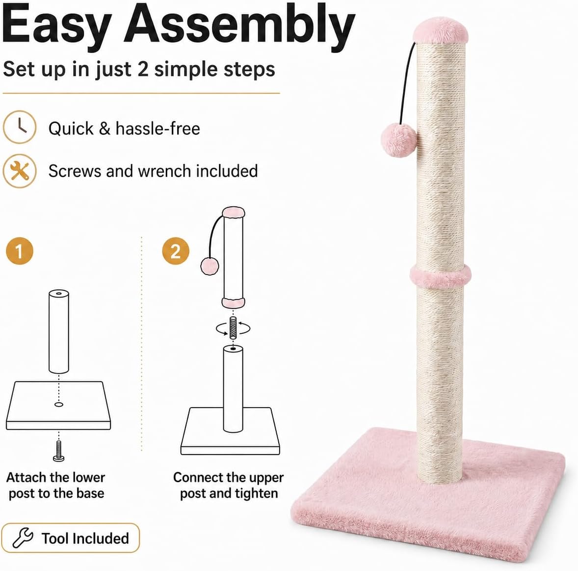 Dimaka 29" Height Tall Cat Scratching Post, Claw Scratcher with Sisal Rope and Covered with Soft Smooth Plush, Vertical Scratch [Full Strectch] for Standard Size Cats(Grey, 29 inches for All Cats)