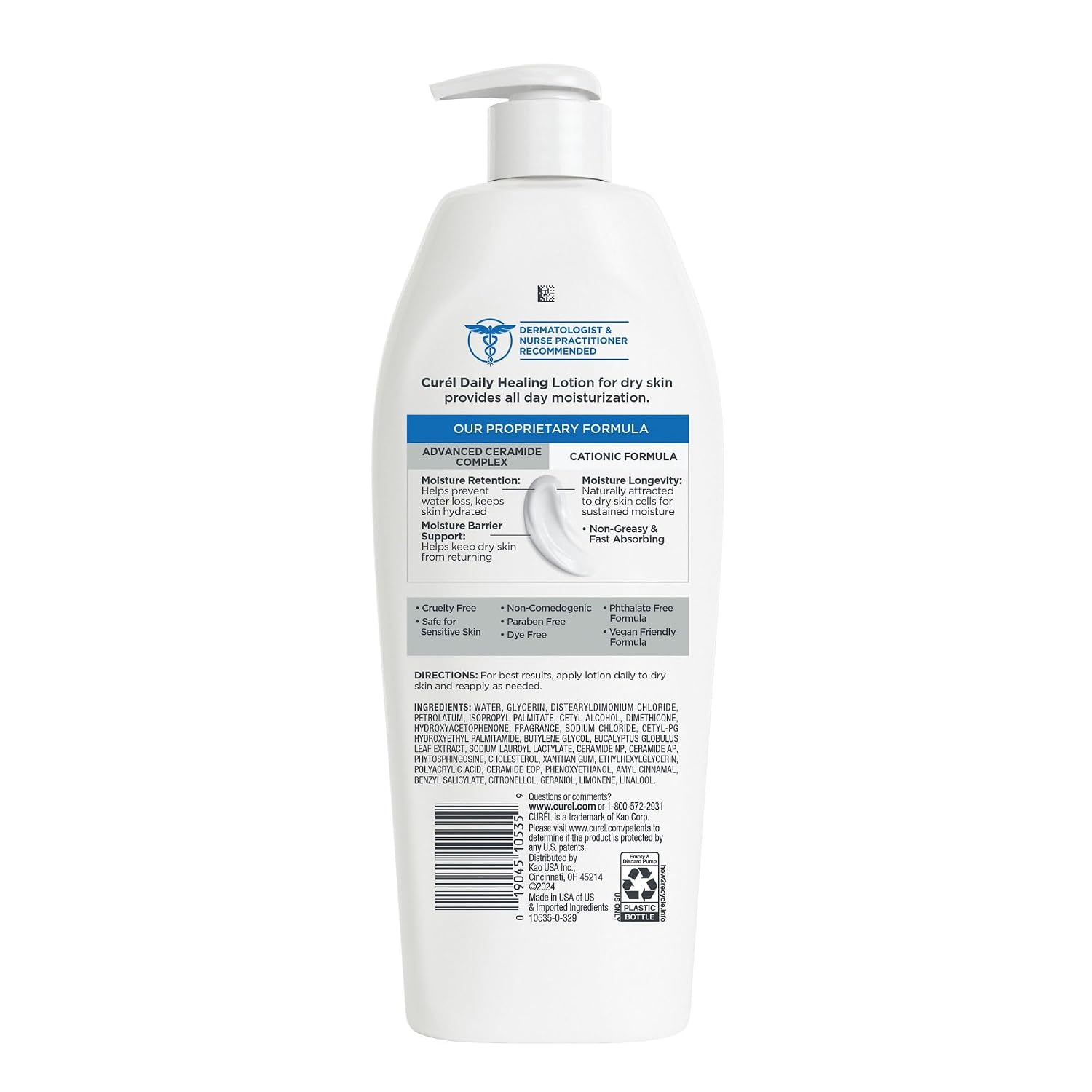 Curel Daily Healing Body Lotion for Dry Skin, Dermatologist Recommended Hydrating Body Lotion with Advanced Ceramides Complex, 20 Oz