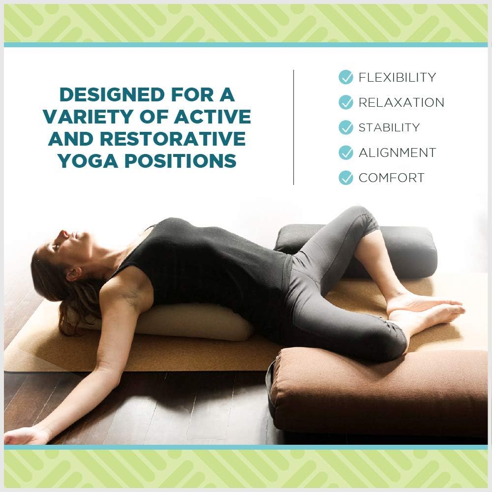 Bean Products Cotton Batting Yoga Bolster - Studio Grade Round or Rectangular Restorative Yoga Pillow for Pilates and Yin Practice - Soft Yet Firm Support with Cotton Cover - Made in The USA