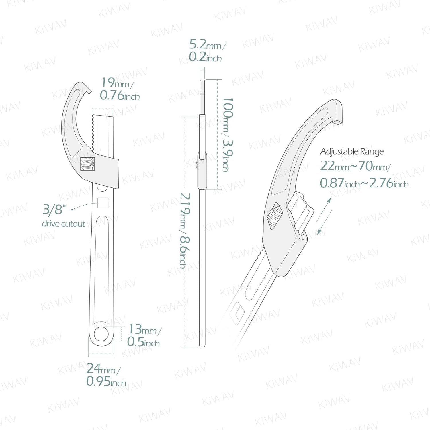 KiWAV Adjustable Steering Stem Wrench 22-75MM – Universal 2-in-1 Spanner with 3/8 Torque Wrench Drive Cutout – Durable Alloy Steel