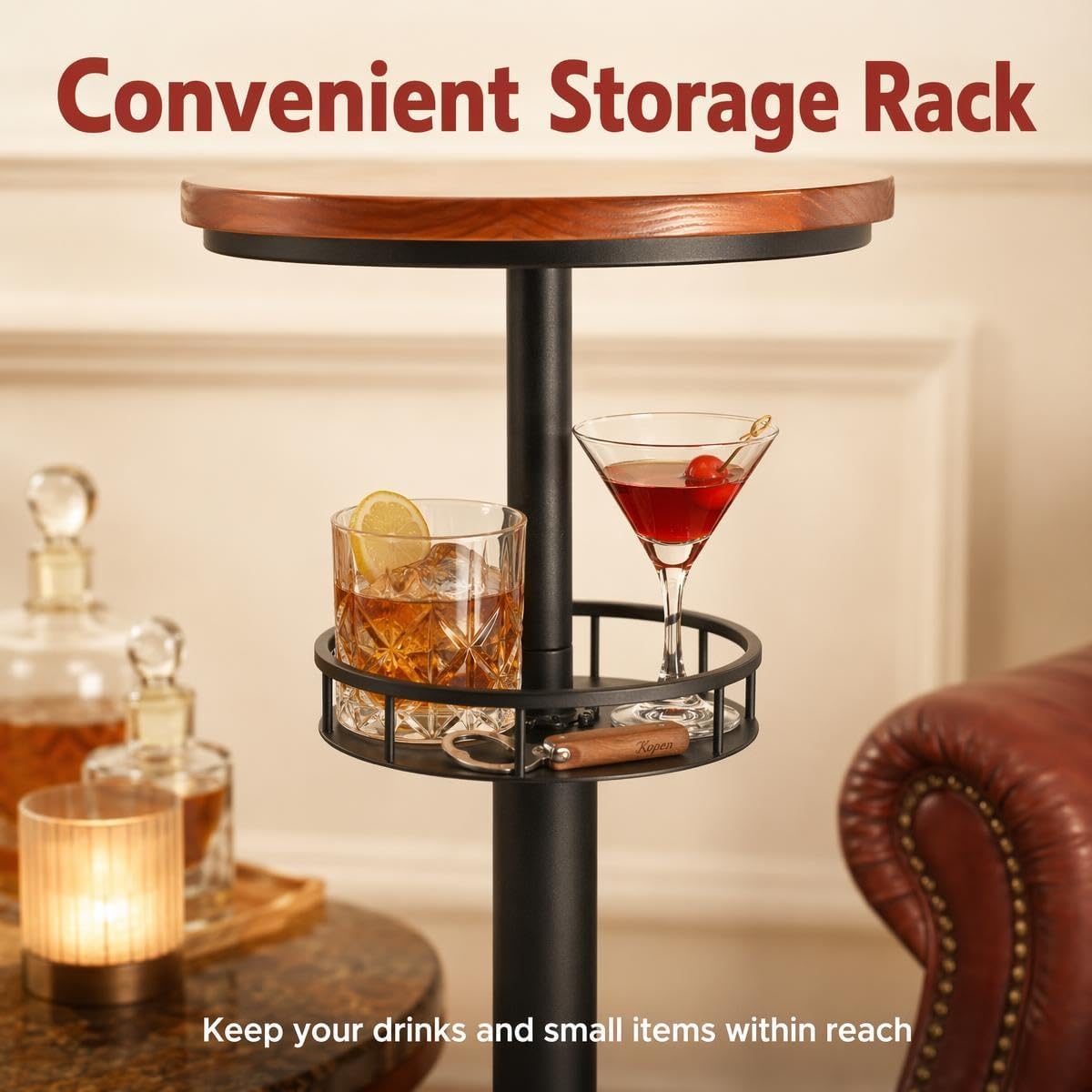 LOKKHAN 42" Tall Rustic Industrial Bar Table 19.68" Dia Round Wooden Top Metal Frame Height Fixed Standing Pub Dining Room Bistro Cocktail Table, Black & Brown
