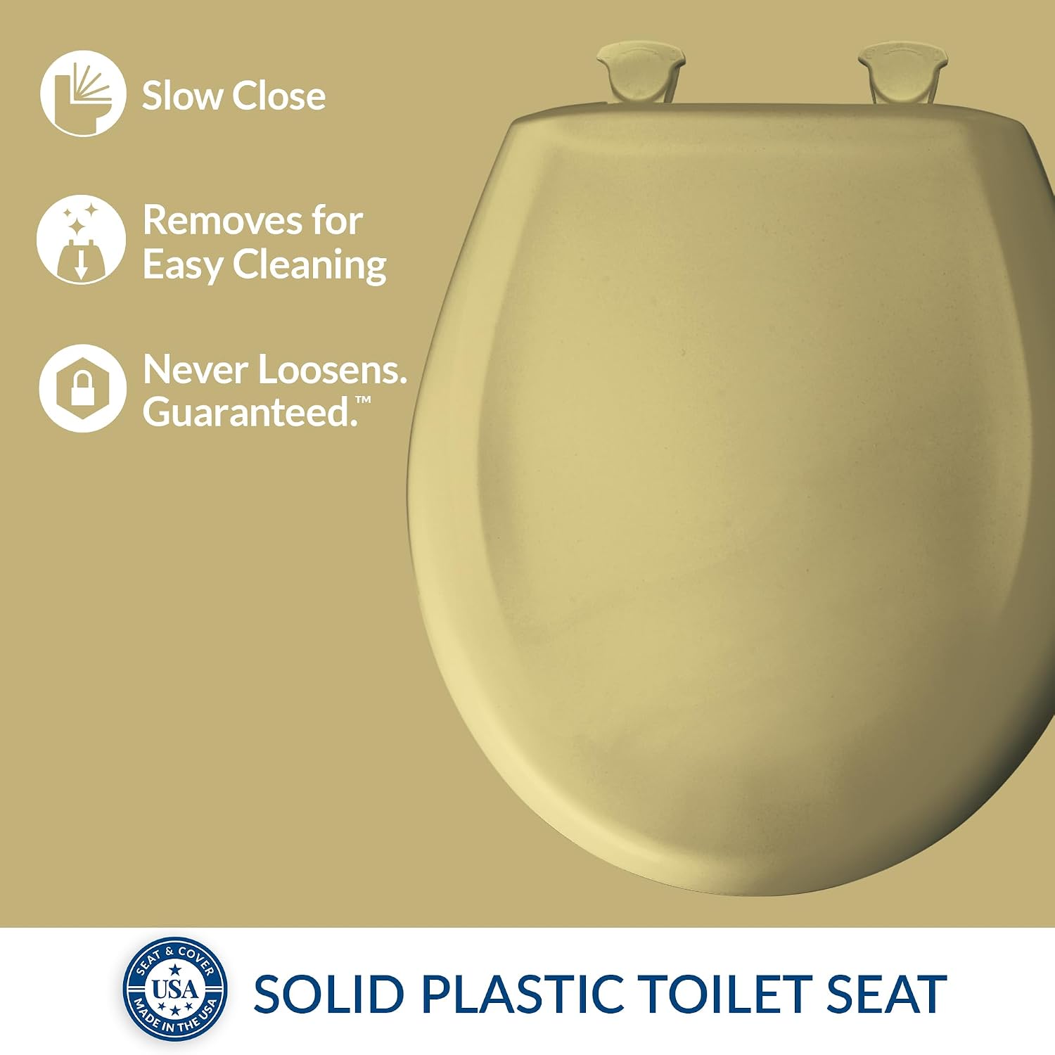 Bemis Classic Colors Slow Close Toilet Seat, Easy Clean Hinges and Durable Plastic Seat, Made in USA, Elongated, Black