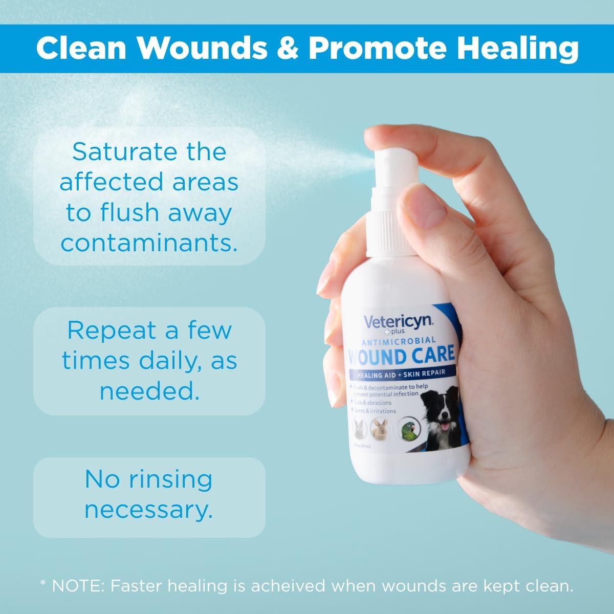 Vetericyn Plus Dog Wound Care Spray | Healing Aid and Skin Repair, Clean Wounds, Relieve Dog Skin Allergies, Safe for All Animals. 16 ounces