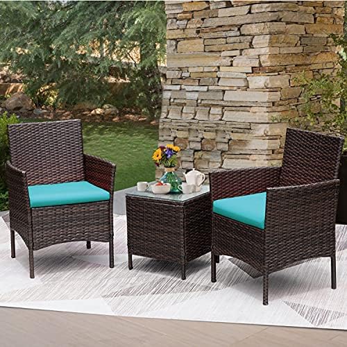 Greesum 3 Pieces Patio Furniture Sets Outdoor PE Wicker Chairs,Beige