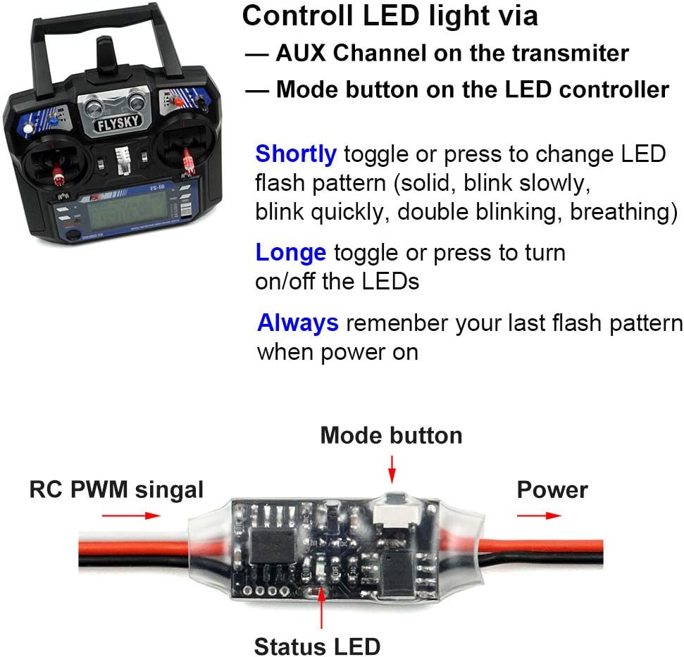 Remote Controlled LED Light Strip for RC Fixed Wing Airplane Flying Wing Plane AR Wing Drone Model Car Truck