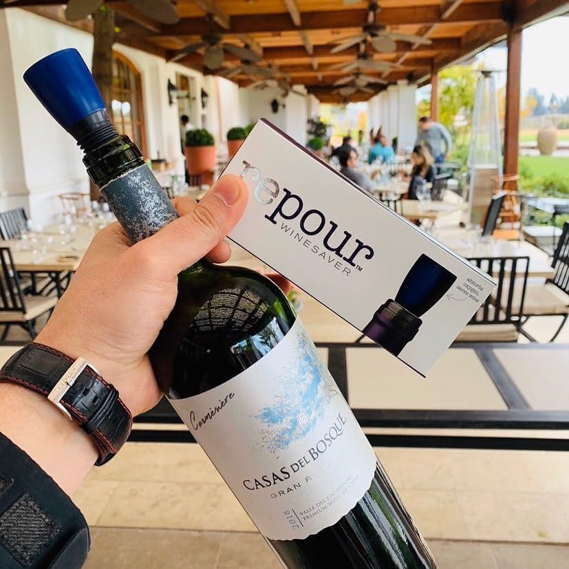 Wine Saver - Wine Preserver and Stopper - Removes Harmful Oxygen from your Wine Simply and Effectively - Indigo Blue 4 Pack