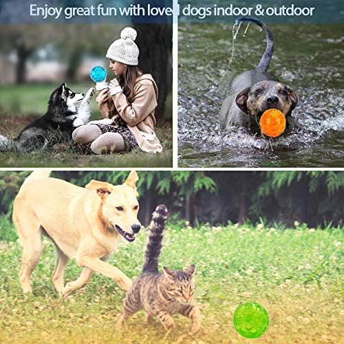 ACEONE Dog Squeaky Ball, Pet Squeak Chew Bouncy Rubber Toy Balls for Small Medium Dogs Indestructible Exercise Training Playing (3 Balls)