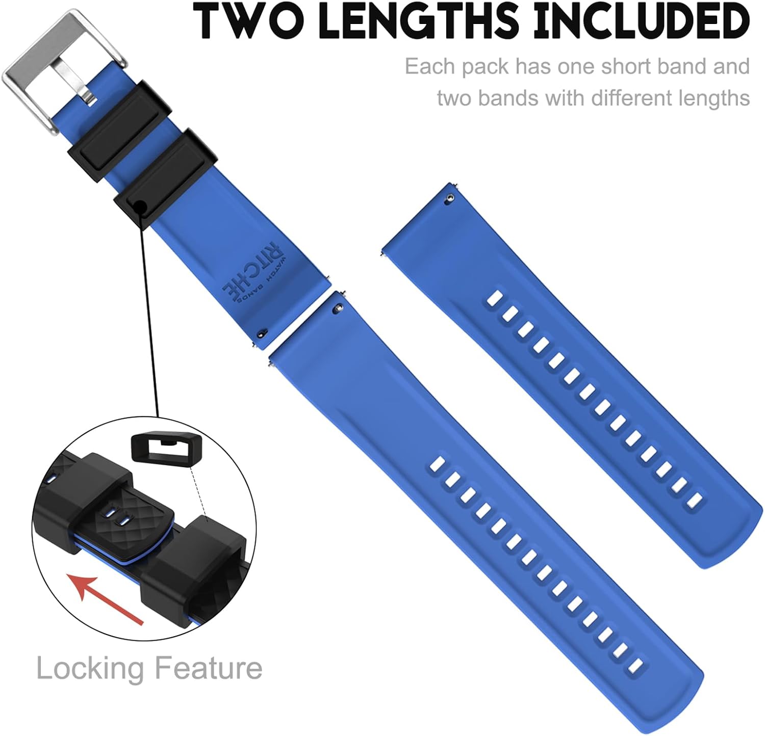Ritche Christmas Gift Silicone Watch Bands 18mm 20mm 22mm 24mm Quick Release Rubber Watch Bands for Men, White Elephant Gifts