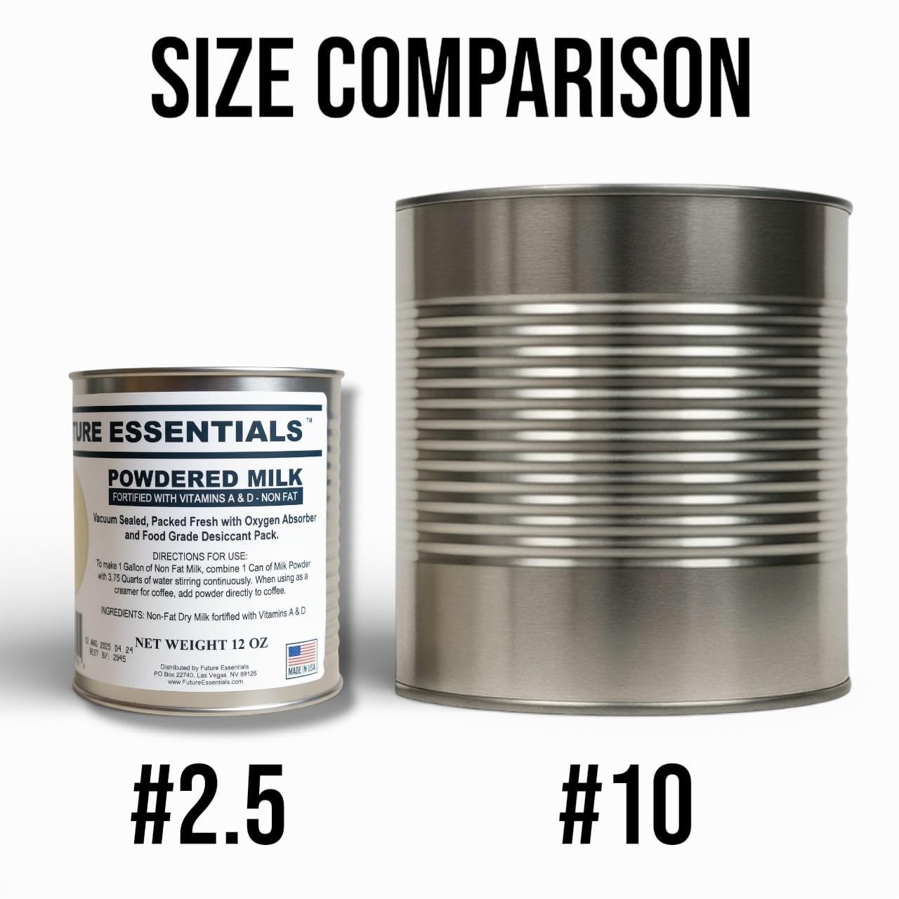 Future Essentials Canned Instant Nonfat Dry Milk Powder – 20-Year Shelf Life Non Fat Dry Powdered Milk with Vitamins A & D – Ideal for Emergency