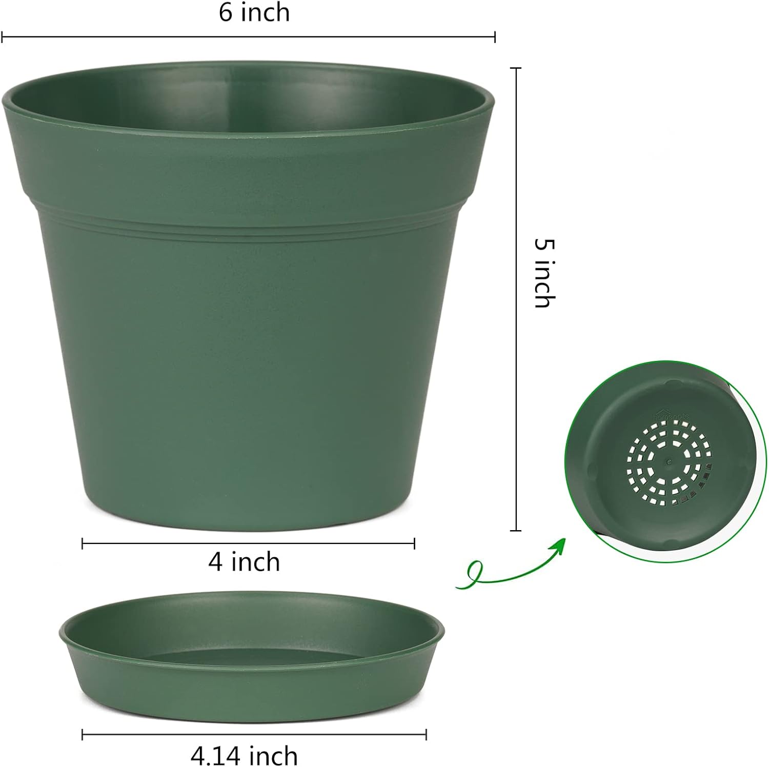 homenote 7.5 Inch Plastic Flower Pots with Drainage Holes and Trays (8 Pcs)