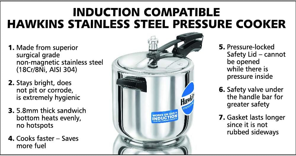 Hawkins Stainless Steel 5.0 Litre Pressure Cooker