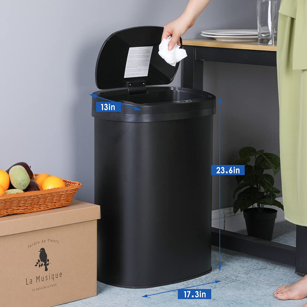 FDW | 13 Gallon Stainless Steel Trash Can with Lid | Silver