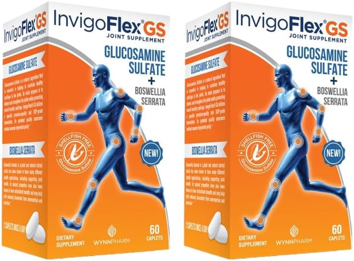 INVIGOFLEX® GS - Glucosamine Sulfate (Shellfish Free, Sodium Free & Vegetarian Safe) Non GMO, Gluten Free - with Boswellia Serrata - Knees, Hands, Back, and Hip Premium Joint Supplement