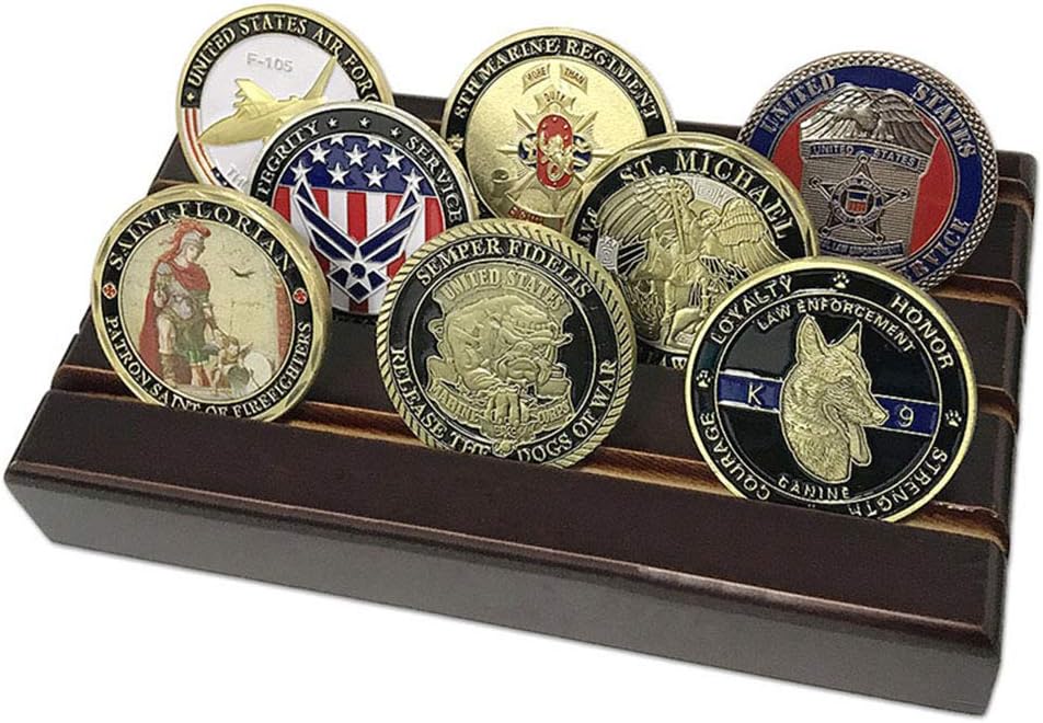 4 Row Military Coin Holder, Challenge Coin Display Stand Holder Wooden,