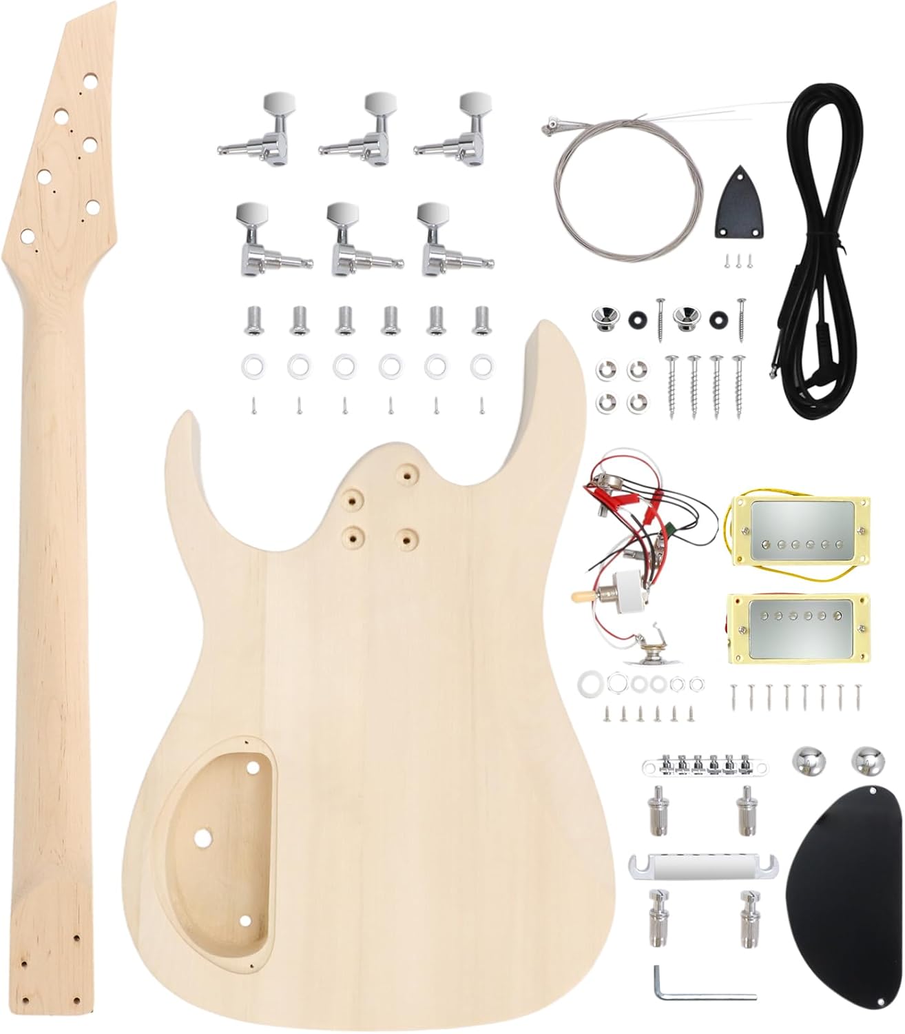 DIY Electric Guitar Kit Beginner Kit with Flamed Maple Veneer Top | 6 String, Right Handed, Basswood Body, Hard Maple Neck, Rosewood Fretboard