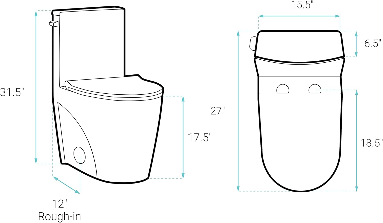 St. Tropez Comfort Height One-Piece Elongated Toilet, Vortex Dual-Flush 1.1/1.6 GPF, White Hardware