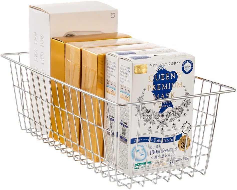 SANNO 15.7" Freezer Baskets Wire Storage Baskets Bin Organizer Food, Kitchen, Basket Organizers Bins for Home, Bathroom, Closet Organization, white